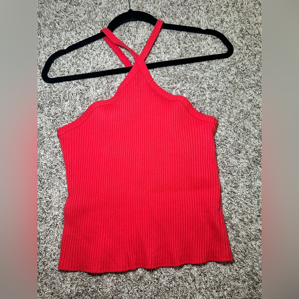 T.La medium Ribbed Red Halter Neck Women's Tank Top euc